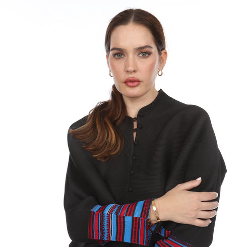 Sleeve Detail Pleated Button Jacket - JK1153 Black
